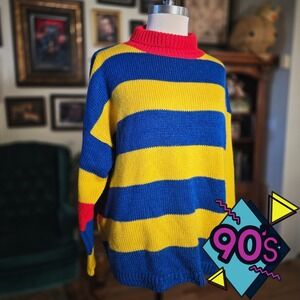 Vintage 90s Sultra Colorblock Striped Mock Neck Knit Sweater